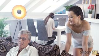 Grey-haired aged dude in glasses fucking a stellar teen