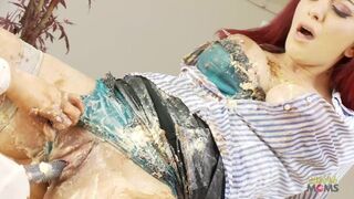 Crimson-haired gf's b-day girl-on-girl wrath with large-boobed dark-hued-haired cougar