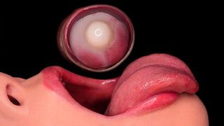 Close-up: steamy love glove fellatio! He took off the love glove and his throat was shot two times!