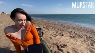 The tramp embarked frolicking interactive games and deepthroated on the beach