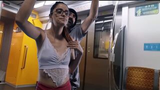 A stranger fondles a college girl on a bus in public!