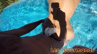 Mischievous tear up in the pool with monstrous fake wood and numerous climaxes