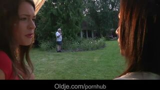 The elderly gardener uncle and 2 nubiles