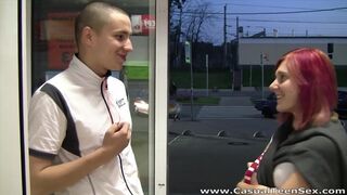 Casual Teenie Orgy - a quickie with the purple haired damsel