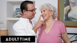 70-yr-elder grandma can't treat herself - she wants the rock hard wood in her hefty fur covered poon