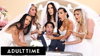 Good-sized-jugged cougar brides with horny switch sides gangbangs instruct the meaty-tailed wedding planner