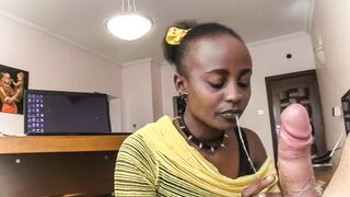 Ebony fuckslut salivating on the chief's tree