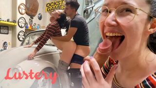 Super-cute amateurs drilling in the garage naughty