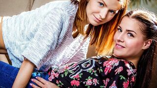 Eveline Dellai's naughty railing with 2-headed salami